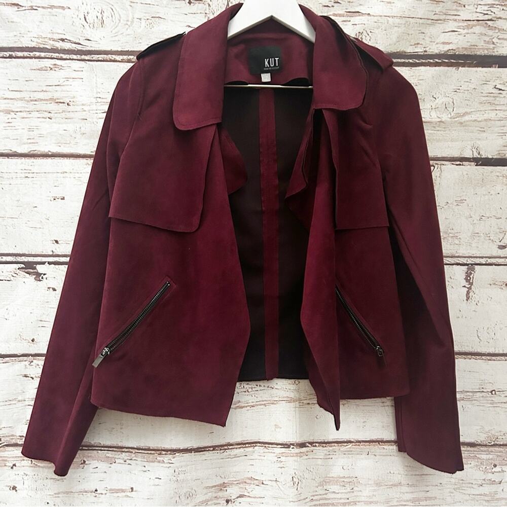 KUT FROM THE KLOTH Maroon Draped Moto Jacket Size S - Picture 2 of 8
